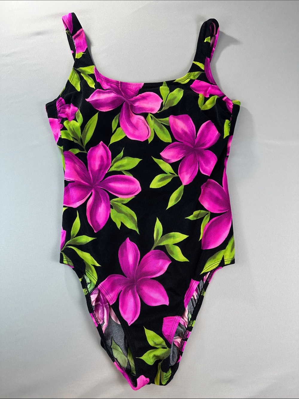 Croft & Barrow Swim Swimsuit 16 Black One-Piece Padded Pink Floral Print